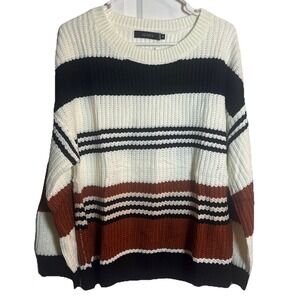 NWT ZESICA Women's Medium Striped Knit Sweater White Black Rust‎ Pullover Cozy
